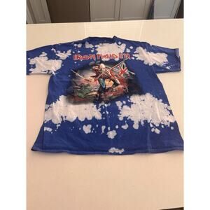 Iron Maiden Skull Blue Tye Dye Graphic Short Sleeve Tee Shirt Adult Size L